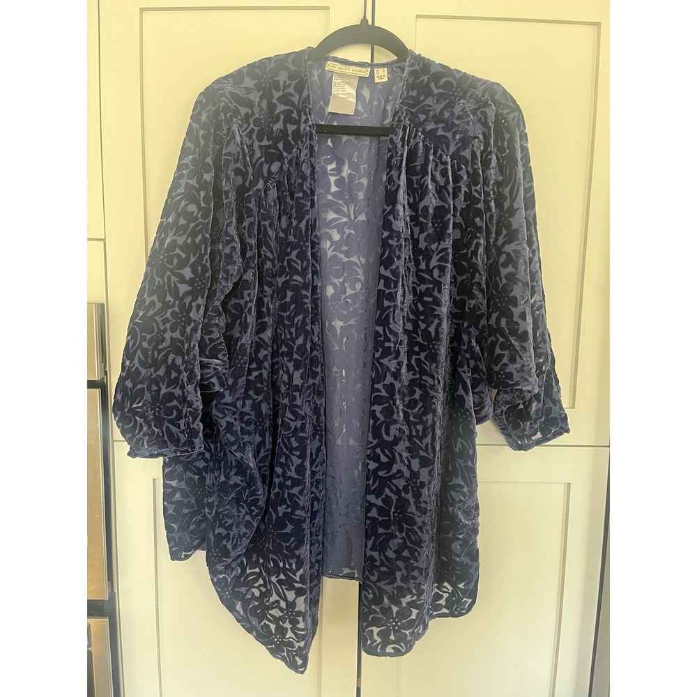 The‎ Muses Lounge Women's Velvet Burnout Cardigan Top Dark Navy Blue Large Sz